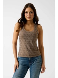 guess γυναικείο αμάνικο τοπ με all-over logo print regular fit - w6gp10k2932 μπεζ