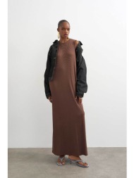 topshop γυναικείο maxi φόρεμα αμάνικο `margo` - 31000876 καφέ