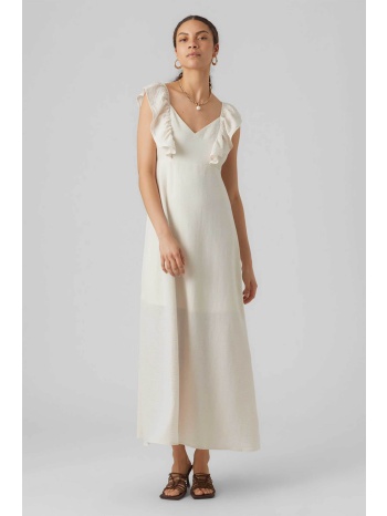vero moda γυναικείο maxi φόρεμα με βολάν - 10285599 μπεζ