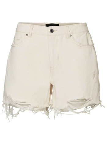 vero moda γυναικείο denim σορτς με ξέφτια - 10286387 εκρού