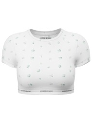 guess γυναικείο crop top με floral print - w5yz02kbbu1 λευκό