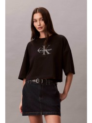 calvin klein jeans γυναικείο t-shirt μονόχρωμο με λογότυπο boxy cropped fit - lv047f828g μαύρο