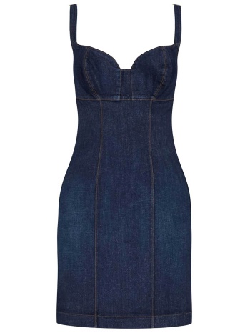 guess γυναικείo mini αμάνικο denim φόρεμα slim fit 