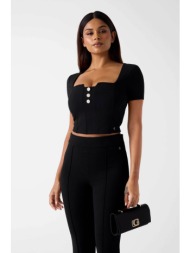 guess γυναικείο τοπ με διακοσμητικά κουμπιά cropped `evelina` - w6rp08kcbo2 μαύρο
