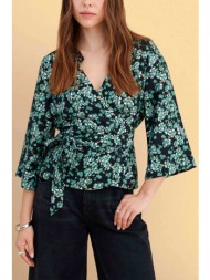 attrativo γυναικείο τοπ κρουαζέ με floral print - 9923015 πράσινο