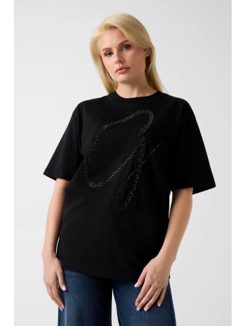 guess γυναικείο t-shirt και ανάγλυφο λογότυπο με στρας