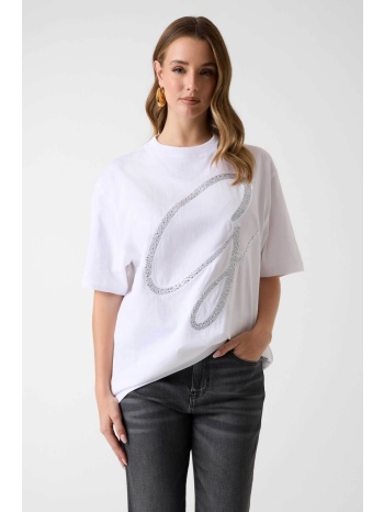 guess γυναικείο t-shirt και ανάγλυφο λογότυπο με στρας