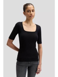 lee® γυναικεία κοντομάνικη μπλούζα ribbed slim fit - 112377001 μαύρο