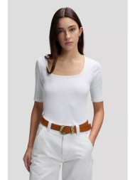 lee® γυναικεία κοντομάνικη μπλούζα ribbed slim fit - 112377002 λευκό