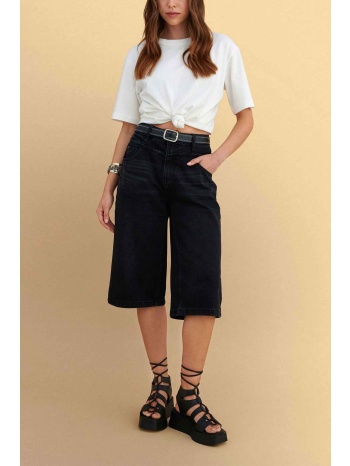 attrattivo γυναικείο denim σορτς με ζώνη - 9923096 μαύρο