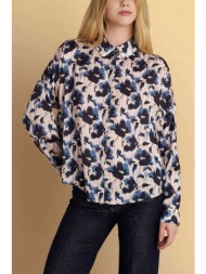 attrativo γυναικείο πουκάμισο με floral print και σατέν υφή - 9921854 μπλε