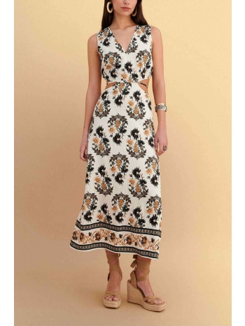 attrattivo γυναικείο midi αμάνικο φόρεμα με floral print
