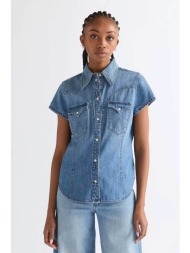 wrangler® γυναικείο denim πουκάμισο slim fit `western` - 112378113 denim blue