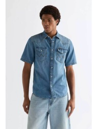 wrangler® ανδρικό denim πουκάμισο regular fit `western` - 112378394 denim blue