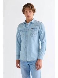 wrangler® ανδρικό denim πουκάμισο regular fit `western` - 112378126 denim blue ανοιχτό
