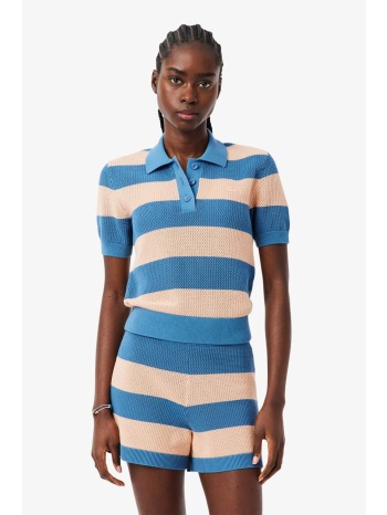 lacoste γυναικεία πλεκτή μπλούζα πόλο με ριγέ σχέδιο και