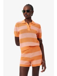 lacoste γυναικεία πλεκτή μπλούζα πόλο με ριγέ σχέδιο και κεντημένο λογότυπο regular fit - af9847 πορ