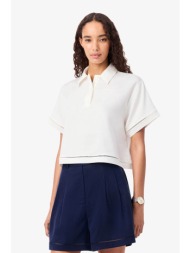 lacoste γυναικεία μπλούζα πόλο με δαντελωτά trims oversized fit - cf0061 λευκό