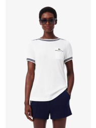 lacoste γυναικείο πλεκτό t-shirt με contrast trims και τσέπη με κεντημένο λογότυπο regular fit - tf9