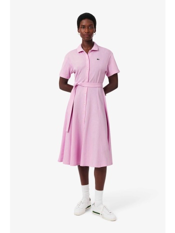 lacoste γυναικείο midi φόρεμα πόλο σεμιζιέ πικέ με