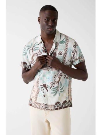 guess ανδρικό πουκάμισο με tropical print regular fit 