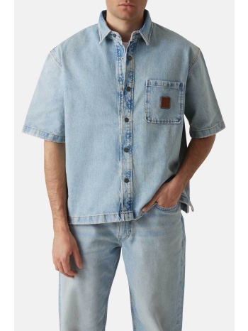 guess ανδρικό denim πουκάμισο cropped με λογότυπο oversize