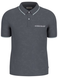 guess ανδρική μπλούζα πόλο με λογότυπο - m6rp12kcjv1 ανθρακί