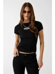 guess γυναικείο t-shirt με logo print slim fit - w4yi64ka0h1 μαύρο