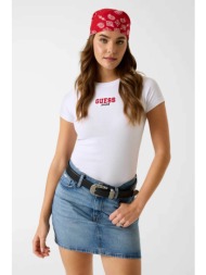 guess γυναικείο t-shirt με logo print slim fit - w4yi64ka0h1 λευκό