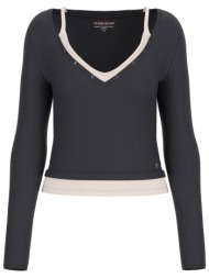 guess γυναικεία μπλούζα με εσωτερικό τοπ regular fit - w6rp31kd072 μαύρο