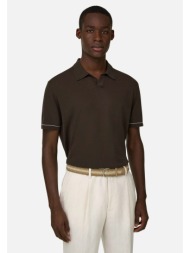 boggi milano ανδρική πόλο μπλούζα με contrast ρίγα relaxed fit - bo26p032705 καφέ