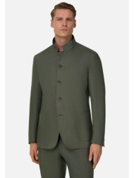boggi milano ανδρικό λινό σακάκι με nehru γιακά regular fit - bo26p068201 πράσινο σκούρο