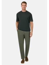 boggi milano ανδρικό λινό παντελόνι tapered fit - bo26p068301 πράσινο σκούρο
