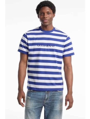 guess ανδρικό t-shirt ριγέ με logo regular fit 