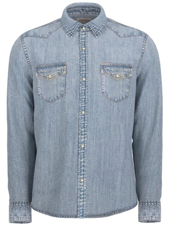 guess ανδρικό denim πουκάμισο με λογότυπο - m5rh55d5m82