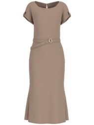 guess γυναικείο midi φόρεμα μονόχρωμο `dalia` - w6gk50w1950 μπεζ