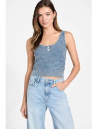 guess γυναικείο αμάνικο τοπ με ανάγλυφη υφή regular fit `lylah` - w6rr28z3p41 μπλε