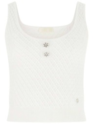 guess γυναικείο αμάνικο τοπ με ανάγλυφη υφή regular fit `lylah` - w6rr28z3p41 κρέμ