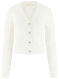 guess γυναικεία πλεκτή ζακέτα με ανάγλυφη υφή regular fit `lylah` - w6rr29z3p41 κρέμ