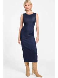 guess γυναικείo midi αμάνικο denim φόρεμα slim fit - w6rk72d6980 denim blue σκούρο