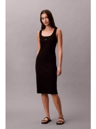 calvin klein jeans γυναικείο midi φόρεμα ribbed αμάνικο - lv047f257g μαύρο