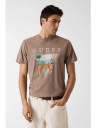 guess ανδρικό t-shirt με τριγωνικό λογότυπο regular fit - m6gi33k3310 καφέ