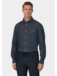 boggi milano ανδρικό λινό πουκάμισο με ριγέ σχέδιο regular fit - bo26p040701 μπλε navy