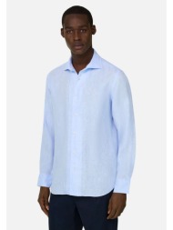 boggi milano ανδρικό λινό πουκάμισο μονόχρωμο regular fit - bo26p020301 γαλάζιο