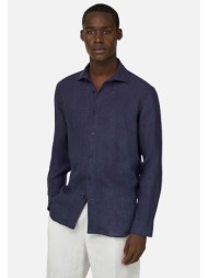 boggi milano ανδρικό λινό πουκάμισο μονόχρωμο regular fit - bo26p020308 μπλε navy