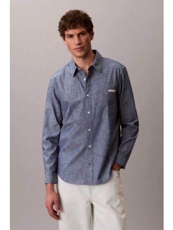 calvin klein jeans ανδρικό πουκάμισο μονόχρωμο με κεντημένο