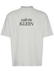 calvin klein jeans ανδρικό t-shirt μονόχρωμο με λογότυπο relaxed fit - lv04rf818g λευκό