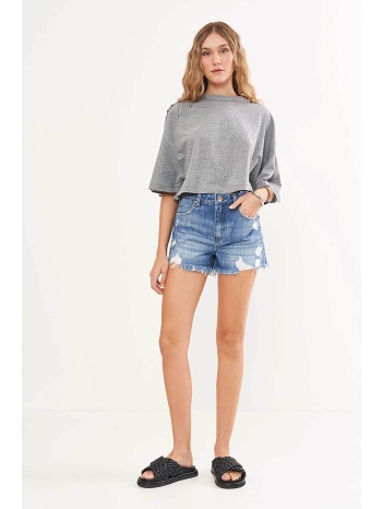 colcci γυναικείο σορτς denim με ξέφτια straight fit