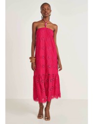 colcci γυναικείο midi αμάνικο φόρεμα με διάτρητο σχέδιο - 044.01.14723 φούξια