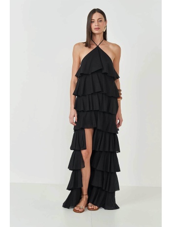 colcci γυναικείο midi αμάνικο φόρεμα με layers και βολάν 